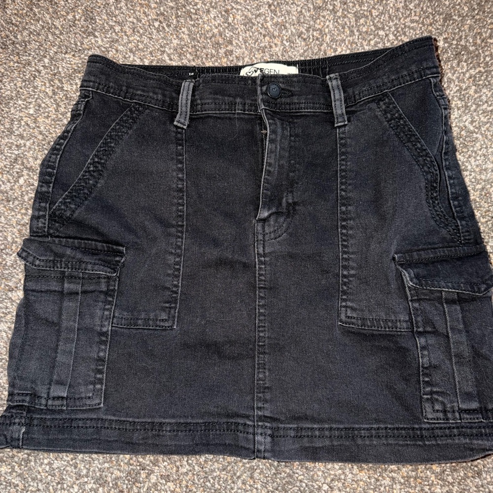 Black Denim Cargo Skirt